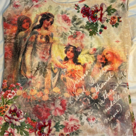 Religious Cream Vintage Embellished Summer Top - Picture 3 of 6